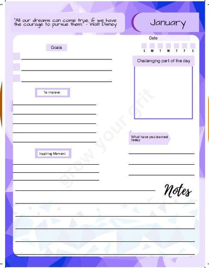 Your Grit motivational planner inside page